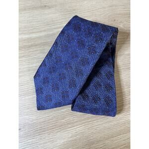 IKE BEHAR Hand Made Blue Geometric Designer Silk Tie
